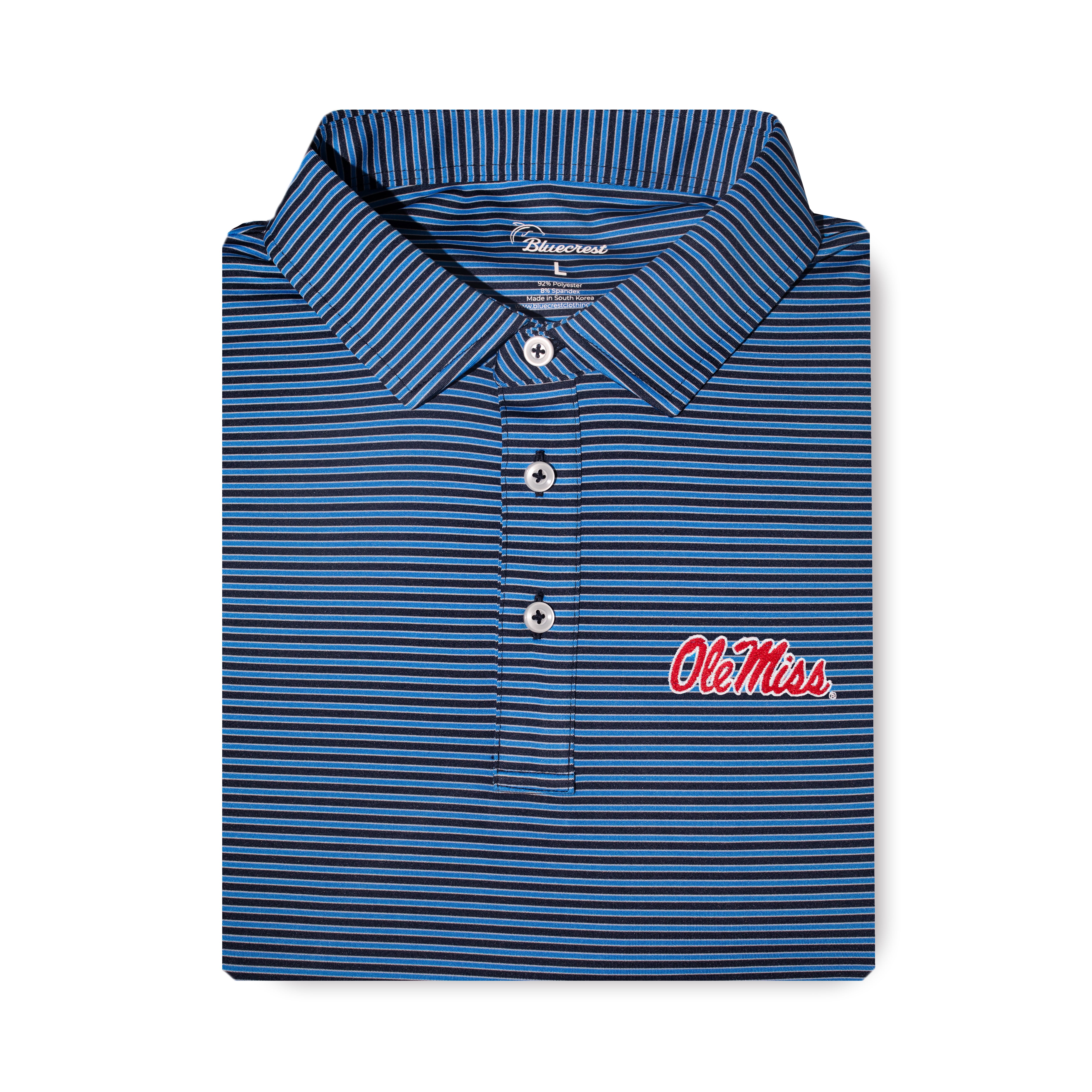 University Stripe Performance Polo - Ole Miss Blue, Navy, White / 2XL / Ole Miss Script University Stripe Performance Polo - Ole Miss Blue, Navy, White / 2XL / Ole Miss Script